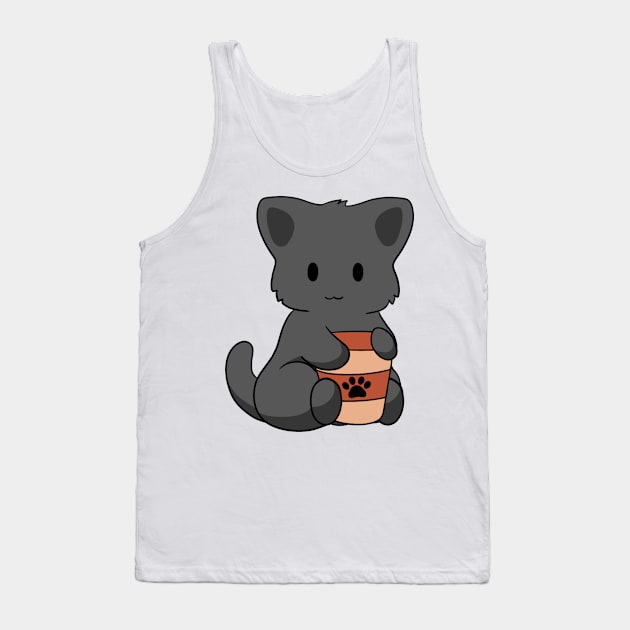 Black Cat with Coffee Short Tail Tank Top by BiscuitSnack